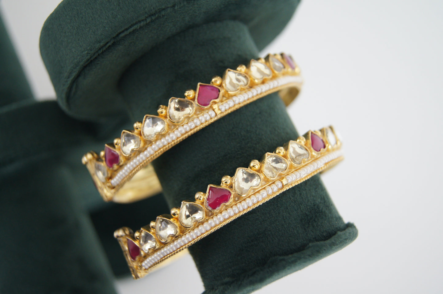 Heart Shaped Pachi Kundan Bangles (Pair of Two)