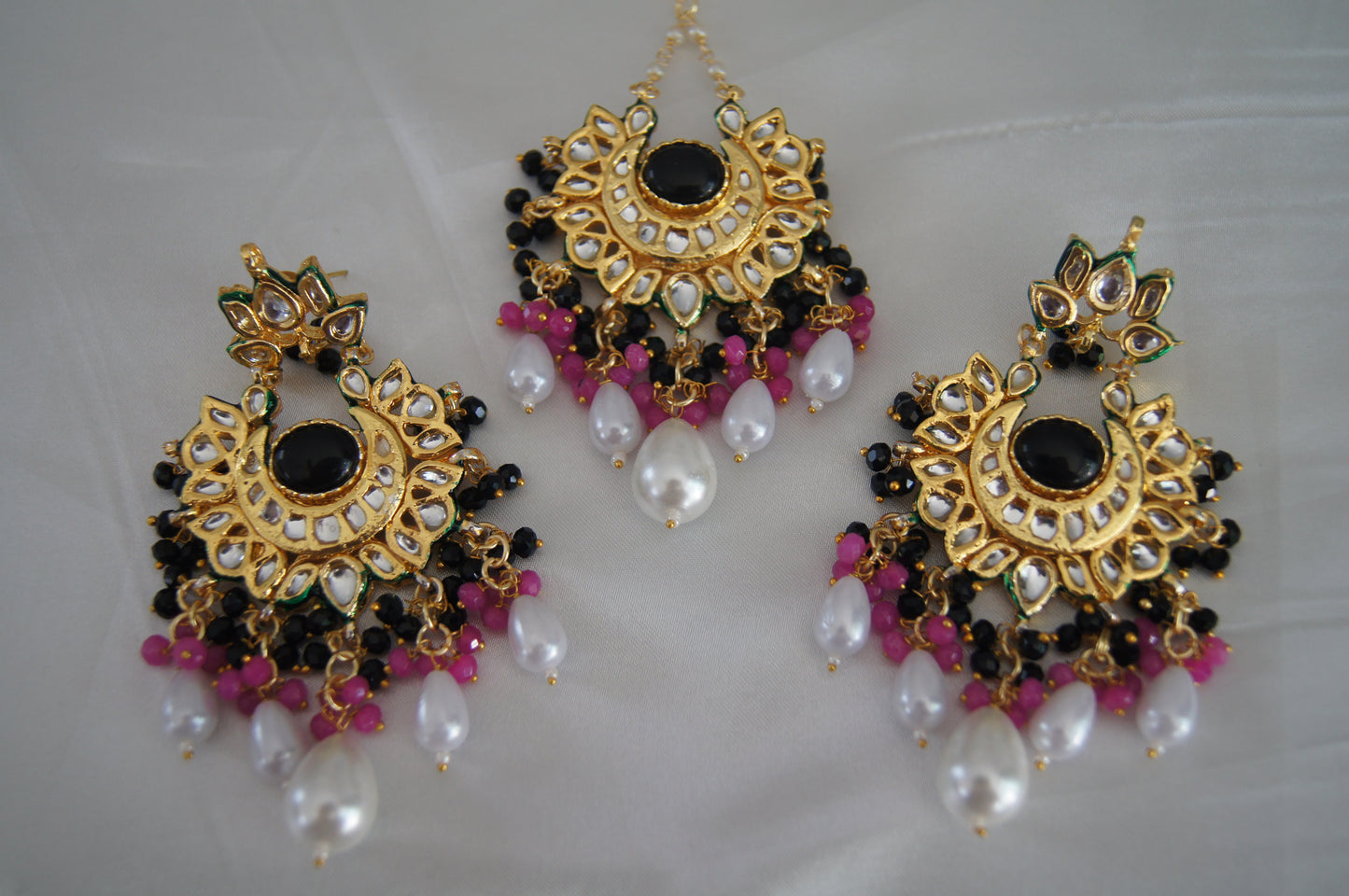 MIHIKA Black Earrings & Tikka